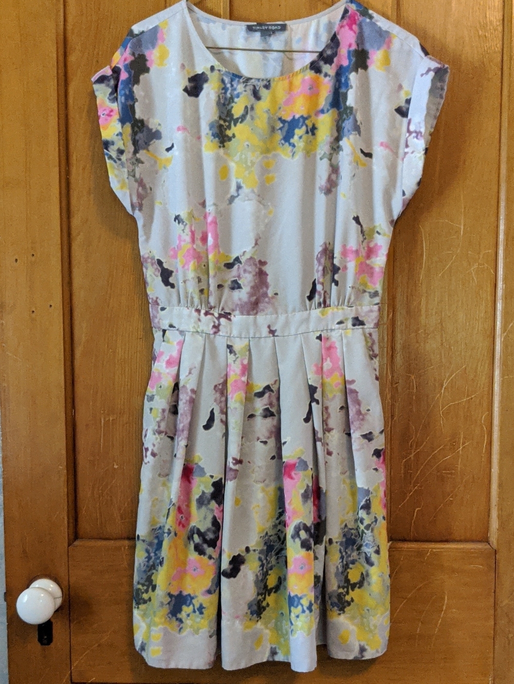 Tinney Road - Watercolor Print Pleated Waist Mini Dress - Sz S